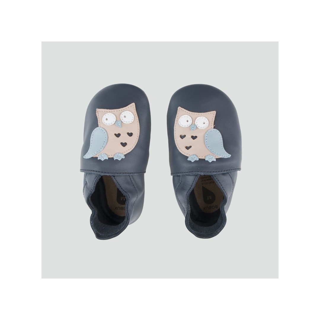 Granatowe Skórzane Kapcie z Sową BOBUX Soft Sole 1000-011-01 NAVY OWL