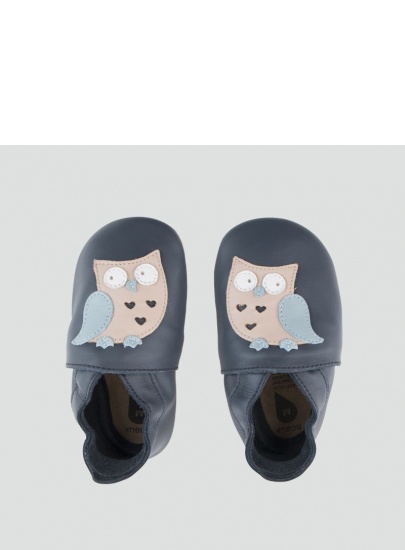 Granatowe Skórzane Kapcie z Sową BOBUX Soft Sole 1000-011-01 NAVY OWL
