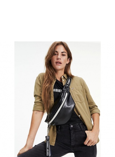 Czarna Saszetka Nerka TOMMY HILFIGER Tjw Logo Tape Pu Bum AW0AW07069 002