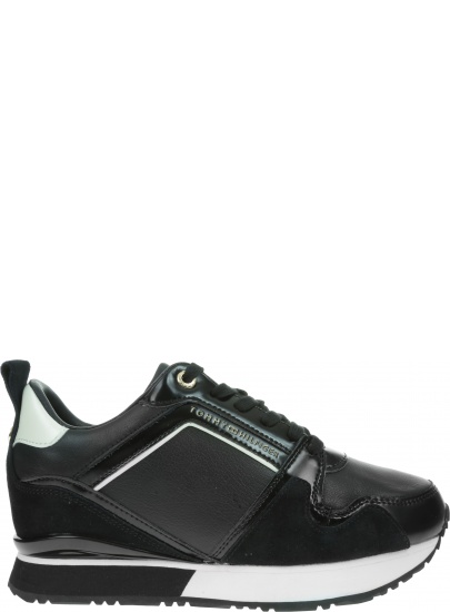 Czarne Sneakersy TOMMY HILFIGER Leather Wedge Sneaker FW0FW04420 990