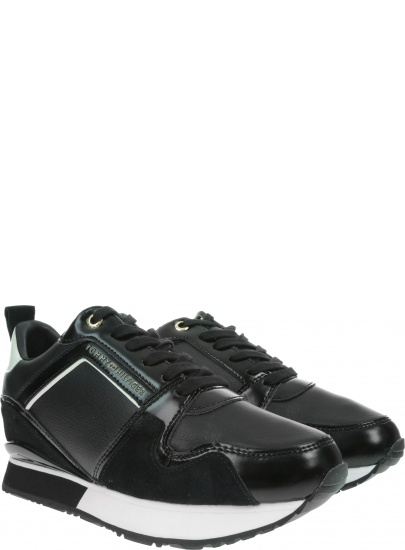 Czarne Sneakersy TOMMY HILFIGER Leather Wedge Sneaker FW0FW04420 990