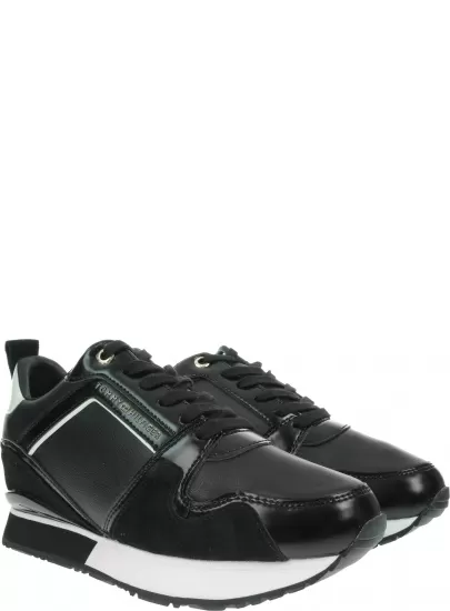 Czarne Sneakersy TOMMY HILFIGER Leather Wedge Sneaker FW0FW04420 990