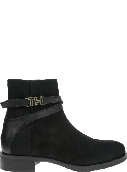 Czarne Botki TOMMY HILFIGER Th Hardware Suede Flat Bootie FW0FW04281 990