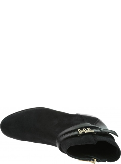 Czarne Botki TOMMY HILFIGER Th Hardware Suede Flat Bootie FW0FW04281 990