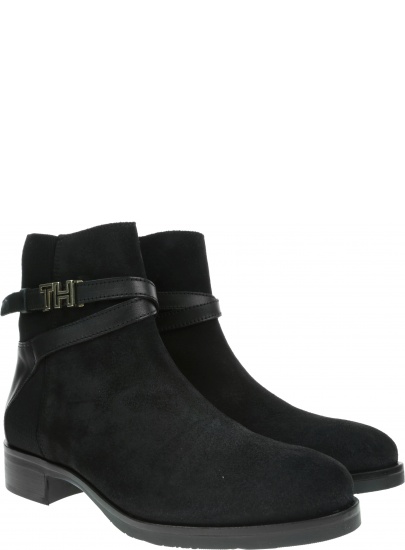 Czarne Botki TOMMY HILFIGER Th Hardware Suede Flat Bootie FW0FW04281 990