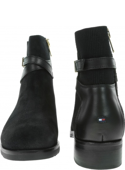 Czarne Botki TOMMY HILFIGER Th Hardware Suede Flat Bootie FW0FW04281 990