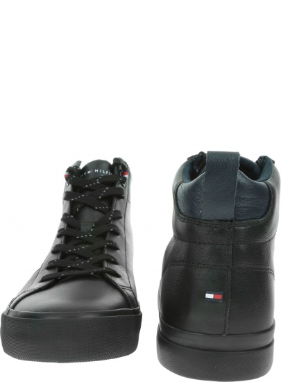 Czarne Trampki TOMMY HILFIGER Flag Detail Leather Sneaker High FM0FM02371