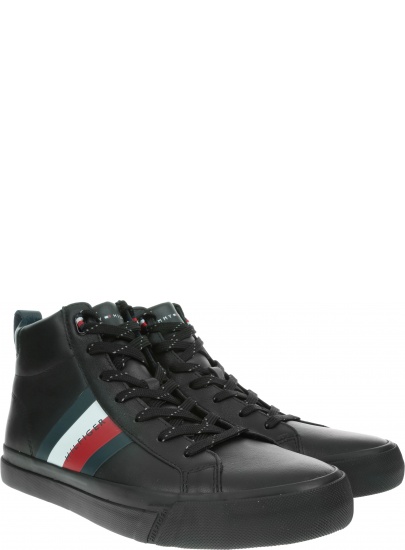 Czarne Trampki TOMMY HILFIGER Flag Detail Leather Sneaker High FM0FM02371