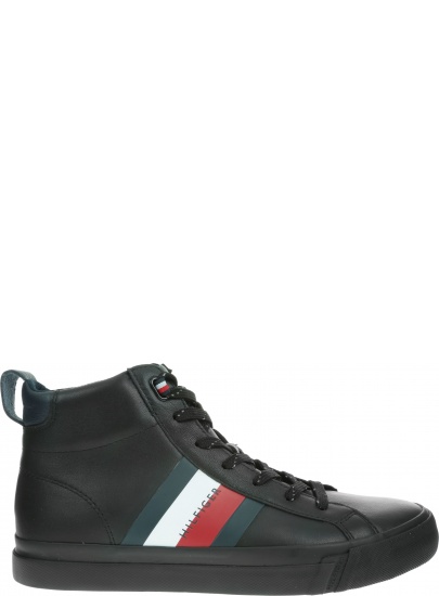 Czarne Trampki TOMMY HILFIGER Flag Detail Leather Sneaker High FM0FM02371