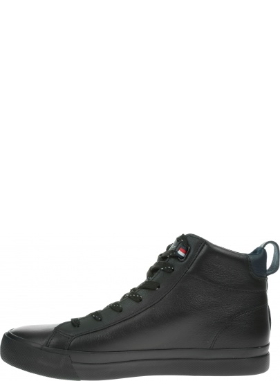 Czarne Trampki TOMMY HILFIGER Flag Detail Leather Sneaker High FM0FM02371
