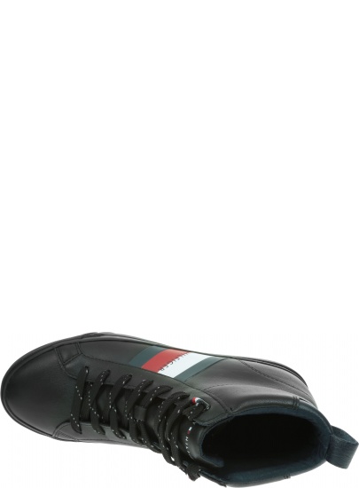 Czarne Trampki TOMMY HILFIGER Flag Detail Leather Sneaker High FM0FM02371