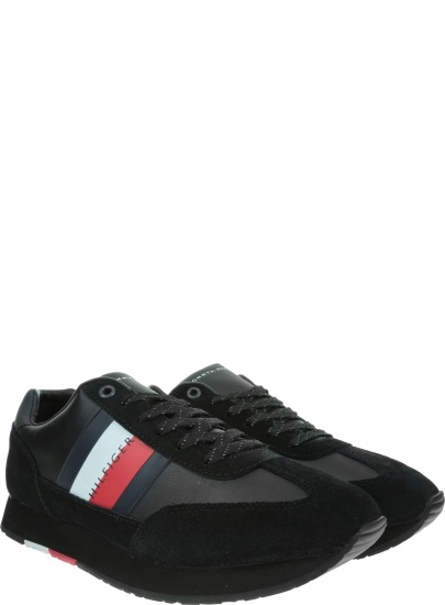 Czarne Sneakersy TOMMY HILFIGER Corporate Leather Flag Runner FM0FM02380