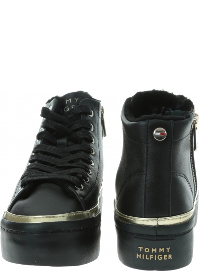 Czarne Sneakersy TOMMY HILFIGER Midcut Cosy Leather Sneaker FW0FW04536 BDS