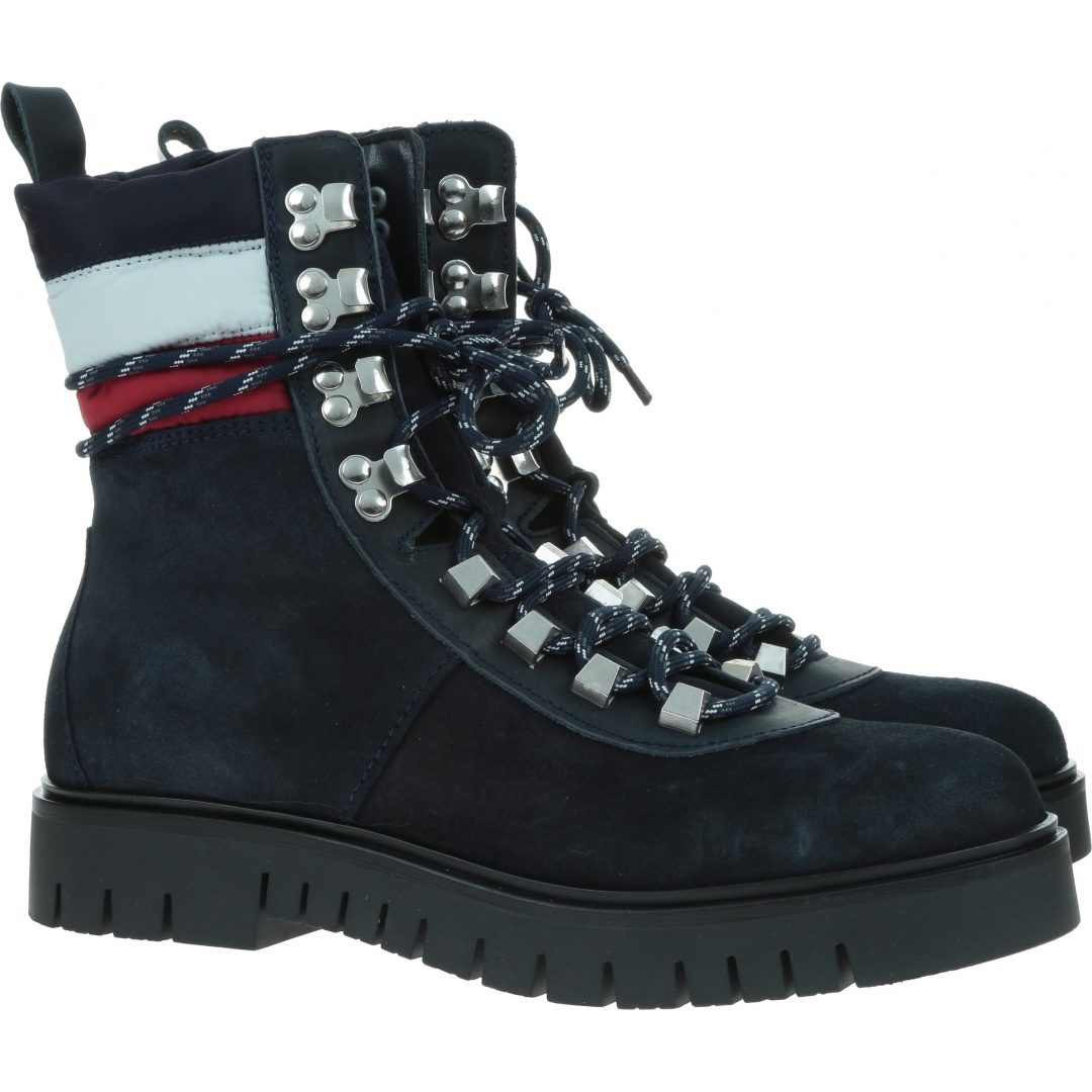 Granatowe Trapery Botki TOMMY HILFIGER Padded Nylon Lace Up Boot