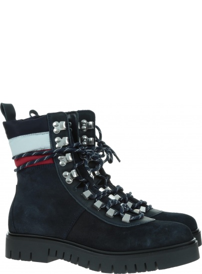 Granatowe Trapery Botki TOMMY HILFIGER Padded Nylon Lace Up Boot