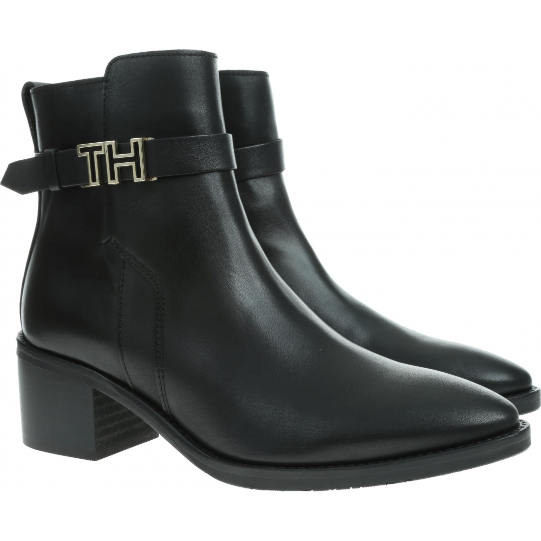 Czarne Botki TOMMY HILFIGER Th Hardware Leather Mid Bootie FW0FW04286 990