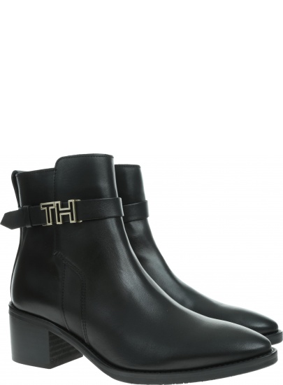 Czarne Botki TOMMY HILFIGER Th Hardware Leather Mid Bootie FW0FW04286 990