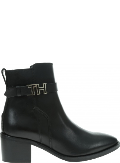 Czarne Botki TOMMY HILFIGER Th Hardware Leather Mid Bootie FW0FW04286 990