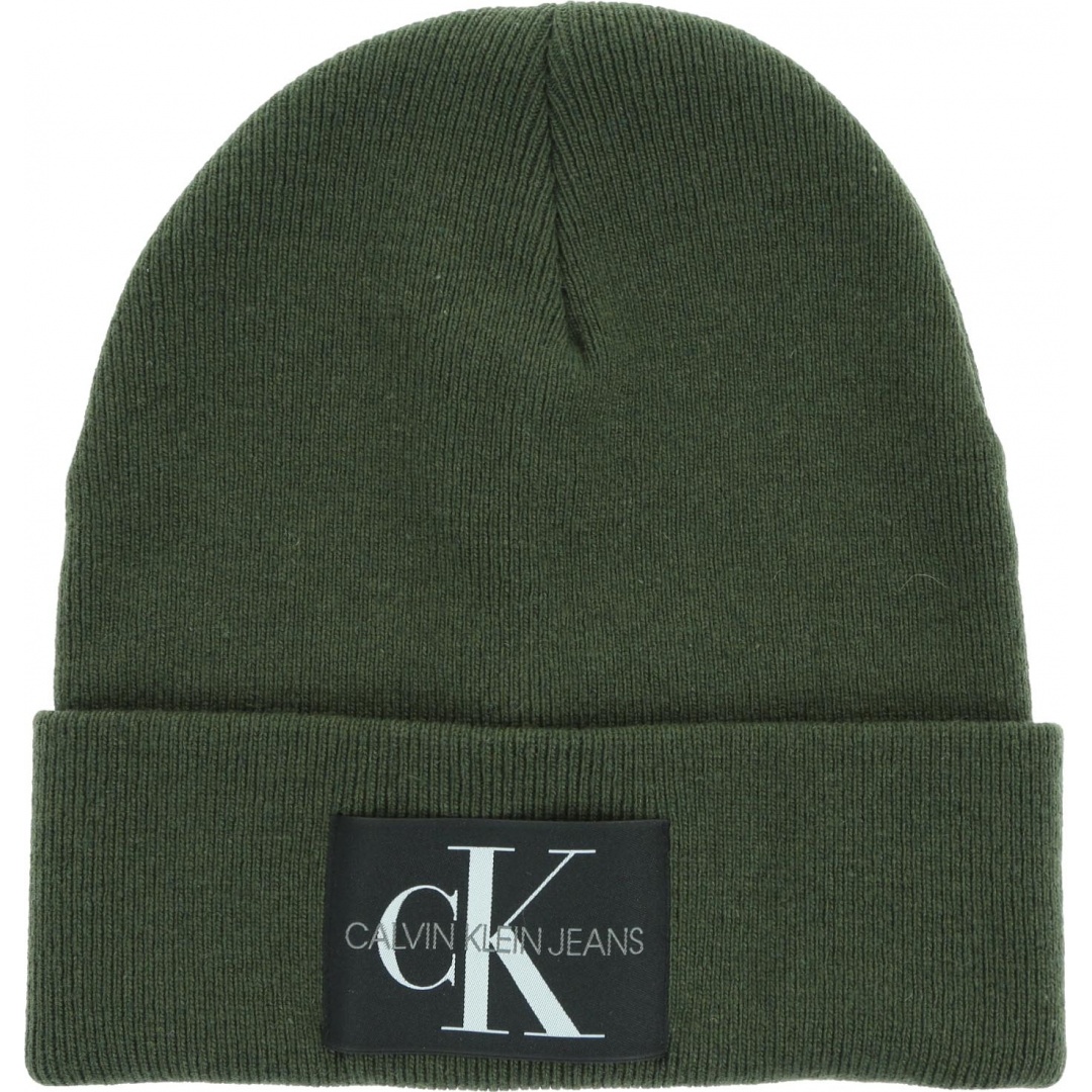 Oliwkowa Zimowa Czapka Czapka CALVIN KLEIN JEANS J Basic Men Knited Beanie