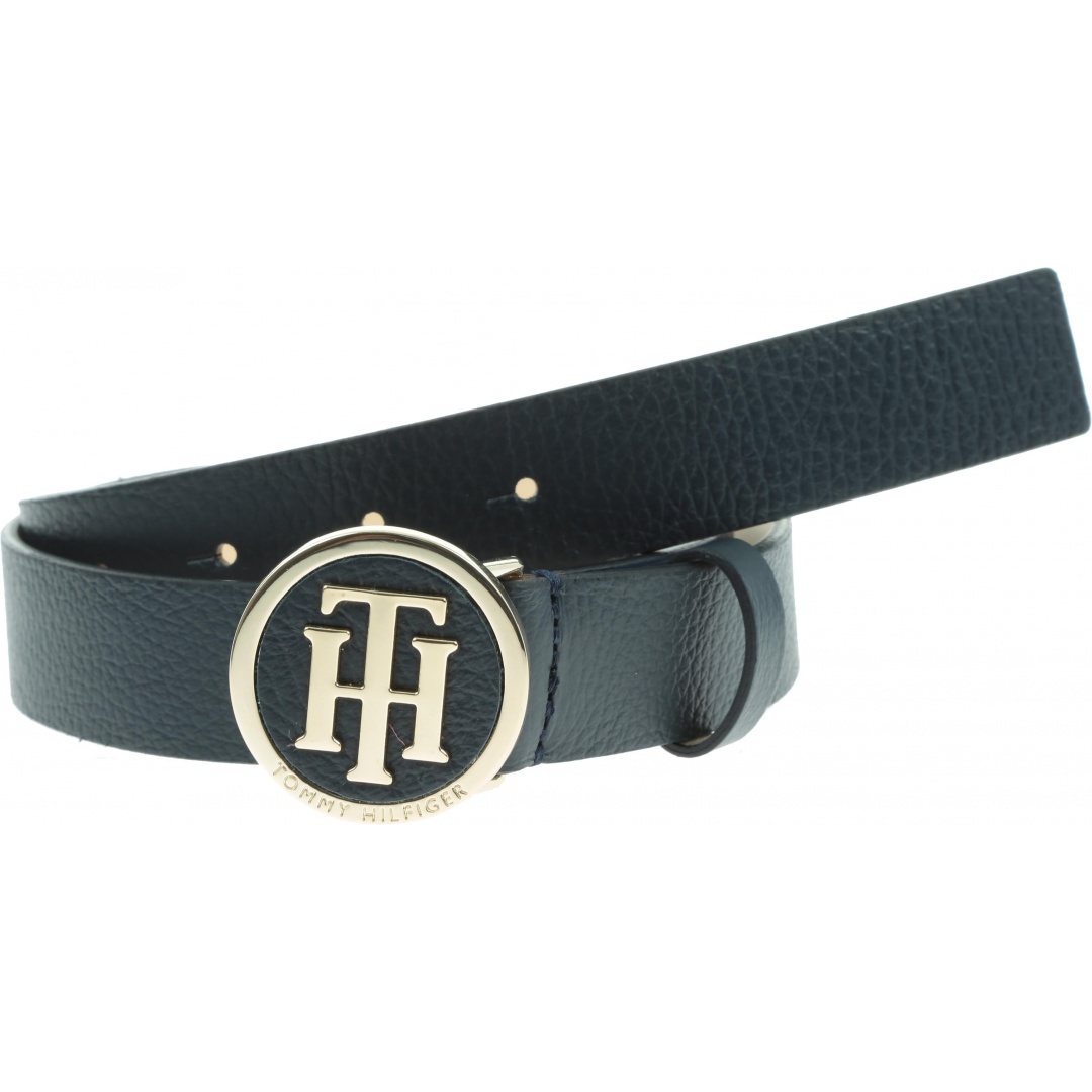 Granatowy Pasek Damski TOMMY HILFIGER Th Round Buckle Belt 3.0 AW0AW07143