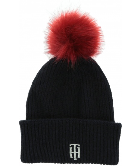 Granatowa Czapka z pomponem TOMMY HILFIGER Th Pompom Beanie AW0AW07545 CJM