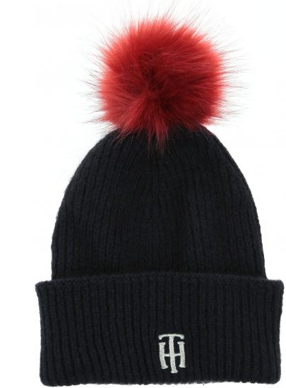 Granatowa Czapka z pomponem TOMMY HILFIGER Th Pompom Beanie AW0AW07545 CJM