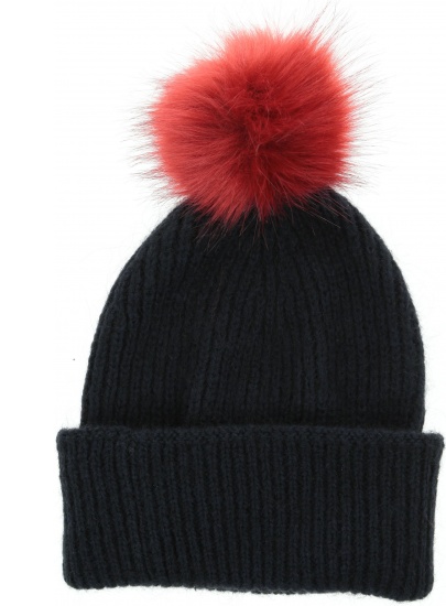 Granatowa Czapka z pomponem TOMMY HILFIGER Th Pompom Beanie AW0AW07545 CJM