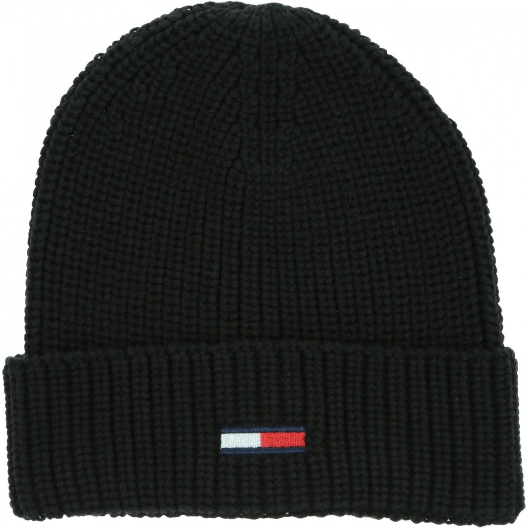 Czarna Czapka TOMMY JEANS Tjm Basic Flag Rib Beanie AM0AM05191 BDS