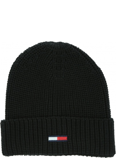 Czarna Czapka TOMMY JEANS Tjm Basic Flag Rib Beanie AM0AM05191 BDS