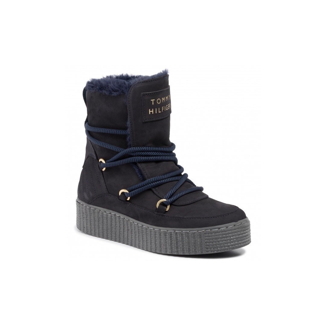 Granatowe Botki TOMMY HILFIGER Cosy Bootie FW0FW04401 Navy Blazer 463