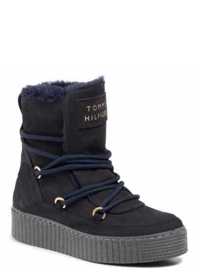 Granatowe Botki TOMMY HILFIGER Cosy Bootie FW0FW04401 Navy Blazer 463