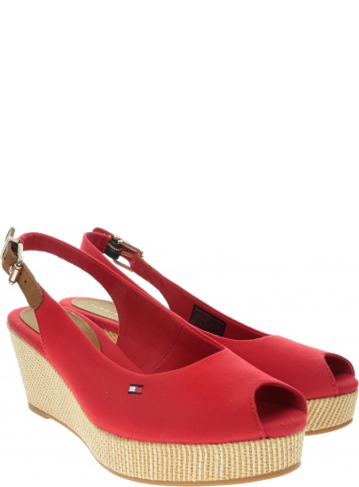 Czerwone Espadryle Damskie TOMMY HILFIGER Iconic Elba Sling Back Wedge