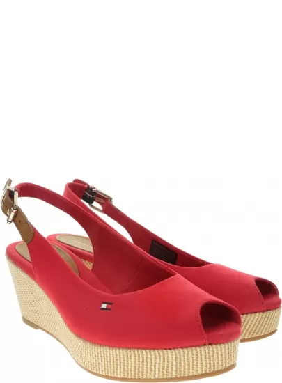 Czerwone Espadryle Damskie TOMMY HILFIGER Iconic Elba Sling Back Wedge