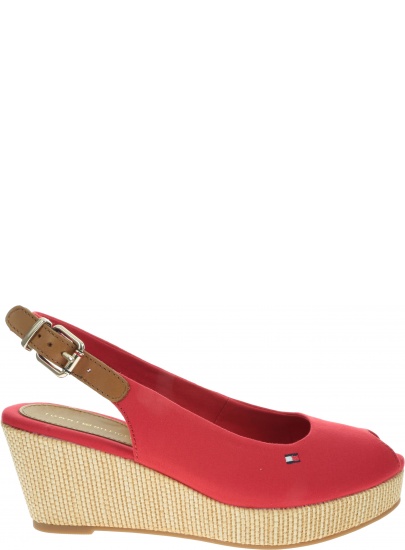 Czerwone Espadryle Damskie TOMMY HILFIGER Iconic Elba Sling Back Wedge