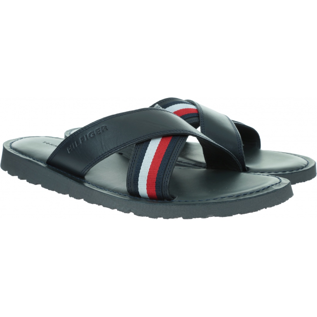 Klapki Męskie TOMMY HILFIGER Criss Cross Leather Sandal FM0FM02120 403