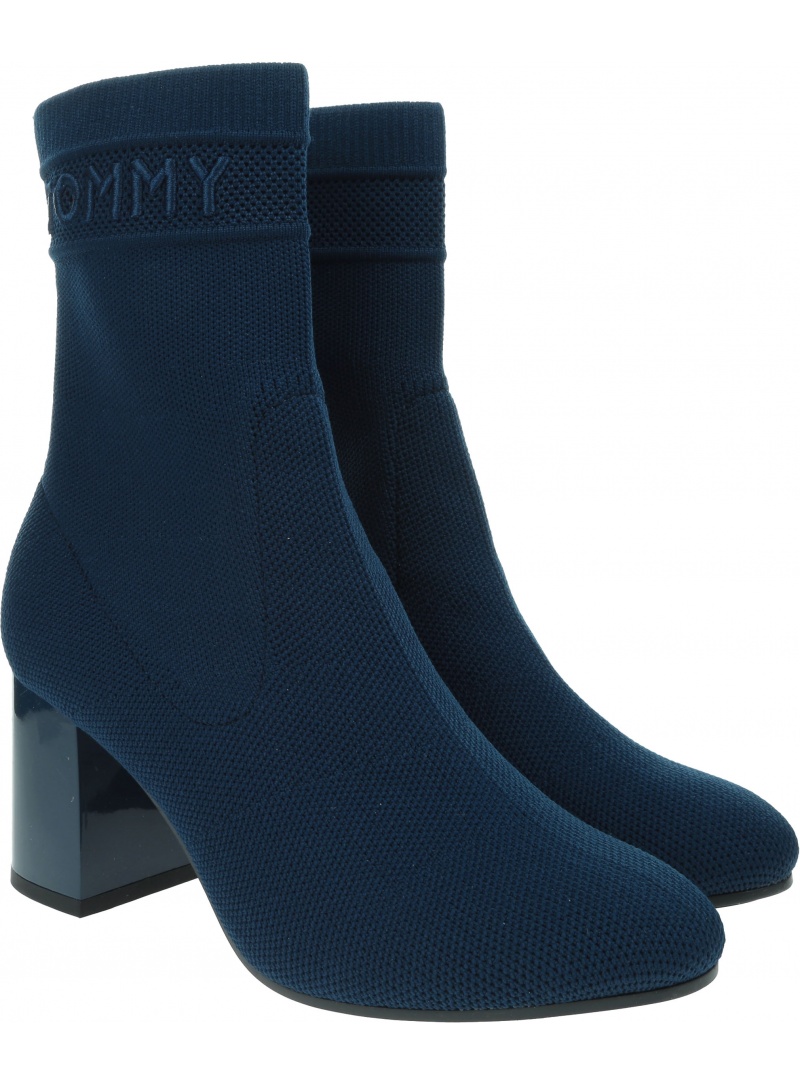 Botki Damskie TOMMY HILFIGER Tommy Knit Mid Heel Boot FW0FW04974 DB9