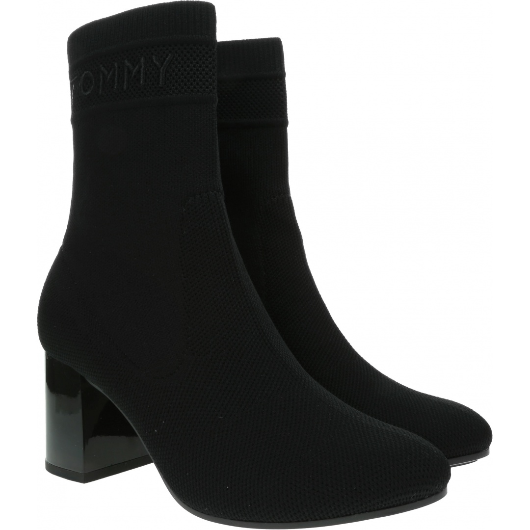 Czarne Botki TOMMY HILFIGER Tommy Knit Mid Heel Boot FW0FW04974 BDS
