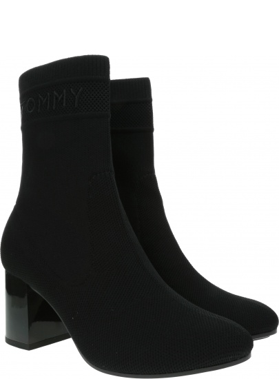 Czarne Botki TOMMY HILFIGER Tommy Knit Mid Heel Boot FW0FW04974 BDS