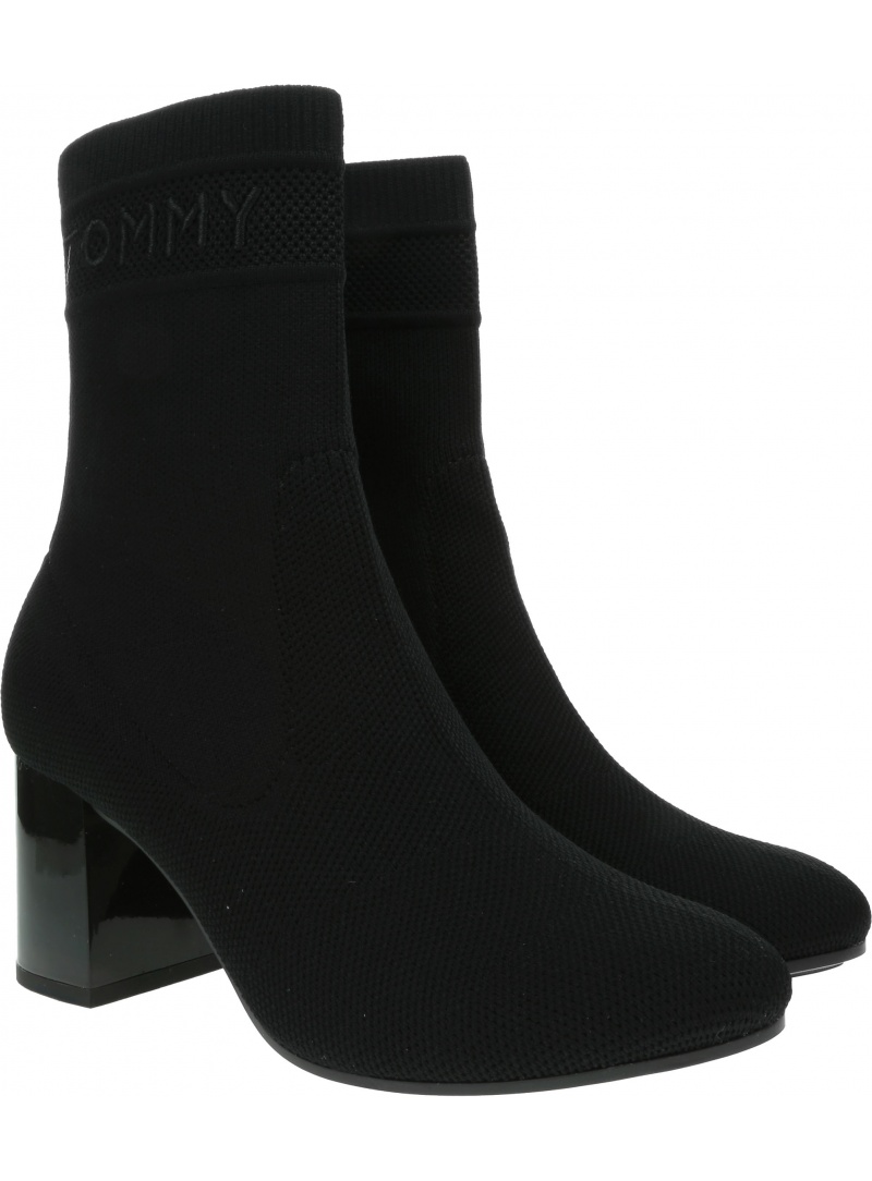 Czarne Botki TOMMY HILFIGER Tommy Knit Mid Heel Boot FW0FW04974 BDS