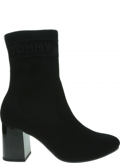 Czarne Botki TOMMY HILFIGER Tommy Knit Mid Heel Boot FW0FW04974 BDS